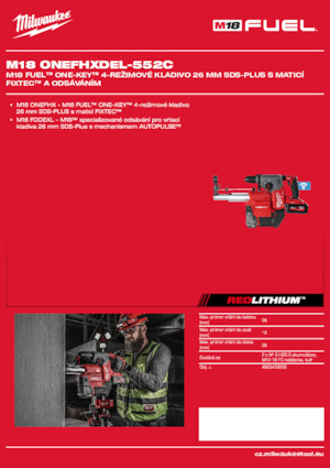 Vezetéknélküli fúrókalapácsok Milwaukee M18 ONEFHXDEL-552C