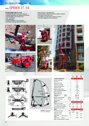 Lánctalpas töretőgémes munkaállványok Platform Basket SPIDER 27.14 E