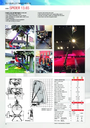 Lánctalpas teleszkópgémes munkaállványok Platform Basket SPIDER 13.65 ED