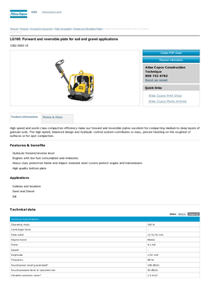 Kétirányú vibrolapok Atlas Copco LG 160
