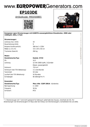 Dízel generátorok Europower EP 103 DE (MA)