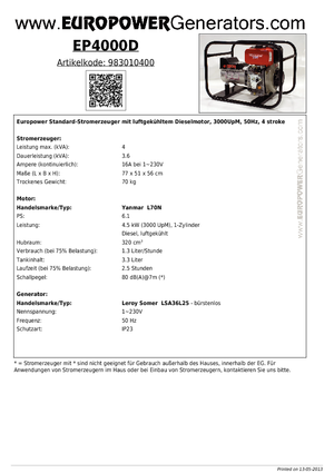 Dízel generátorok Europower EP 4000 D (LS)