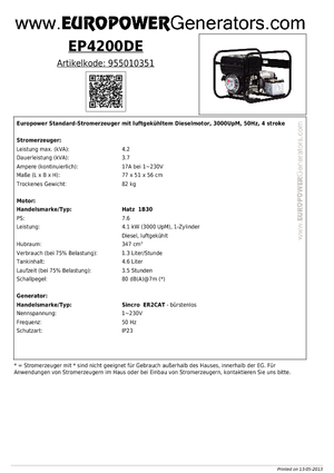 Dízel generátorok Europower EP4200DE (S)