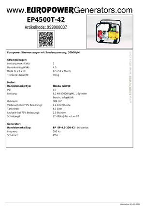 Dízel generátorok Europower EP4500T-42 (EP)