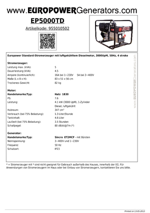 Dízel generátorok Europower EP5000TD (S)