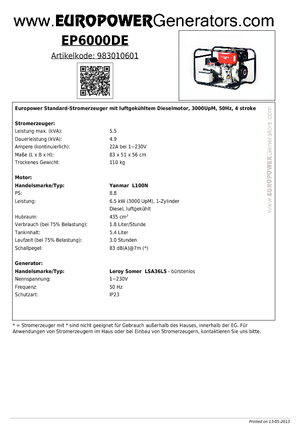 Dízel generátorok Europower EP 6000 DE (LS)