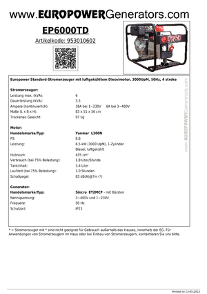 Dízel generátorok Europower EP6000TD (S)