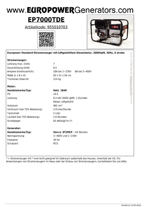 Dízel generátorok Europower EP7000TDE (S)