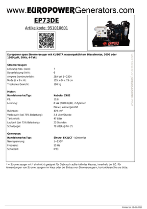 Dízel generátorok Europower EP73DE (S)
