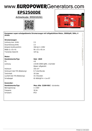 Dízel generátorok Europower EPS2500DE (MA)
