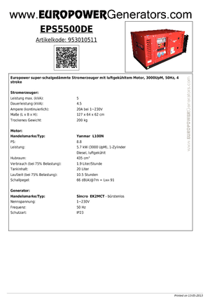 Dízel generátorok Europower EPS5500DE (S)