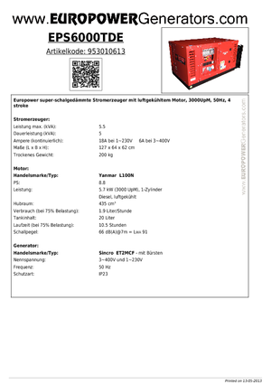 Dízel generátorok Europower EPS6000TDE (S)