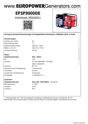 Dízel generátorok Europower EPSP9000DE (MA)
