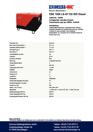 Dízel generátorok Endress ESE 1006 LS-GT ES ISO DI