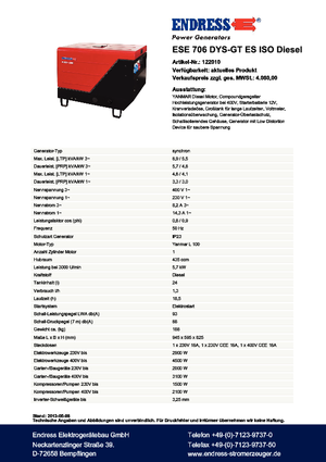 Dízel generátorok Endress ESE 706 DYS-GT ES ISO DI
