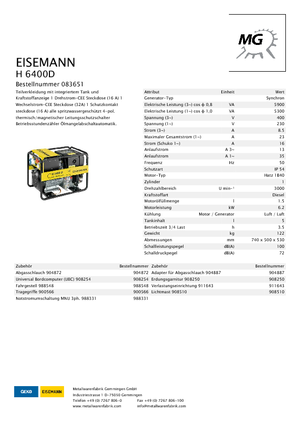 Dízel generátorok Eisemann H 6400 D