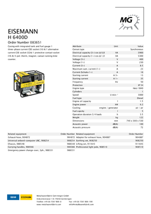 Dízel generátorok Eisemann H 6400 D