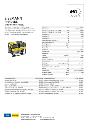 Dízel generátorok Eisemann H 6400 DE