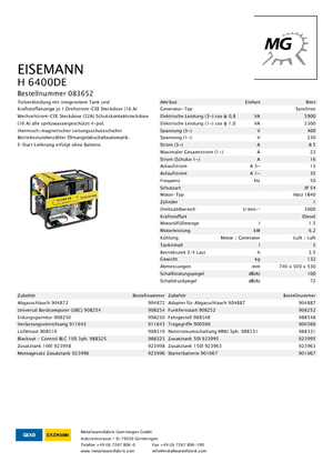 Dízel generátorok Eisemann H 6400 DE