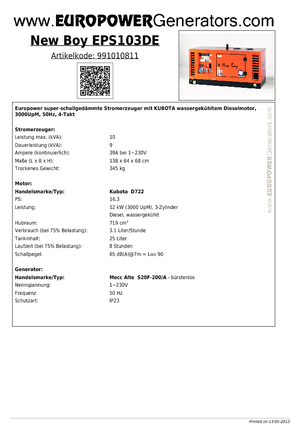 Dízel generátorok Europower New Boy EPS103DE (MA)