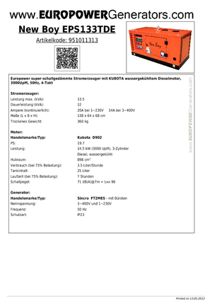 Dízel generátorok Europower New Boy EPS133TDE (S)