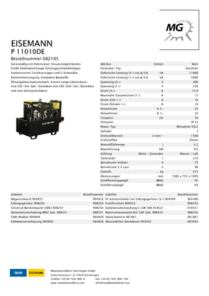 Dízel generátorok Eisemann P 11010 DE