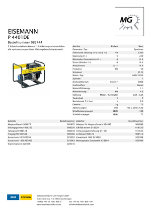 Dízel generátorok Eisemann P 4401 DE