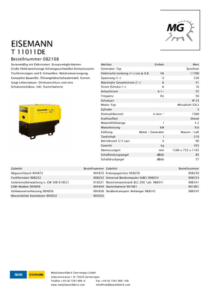 Dízel generátorok Eisemann T 11011 DE