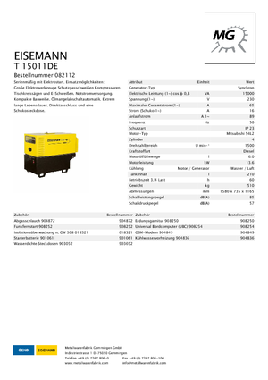 Dízel generátorok Eisemann T 15011 DE