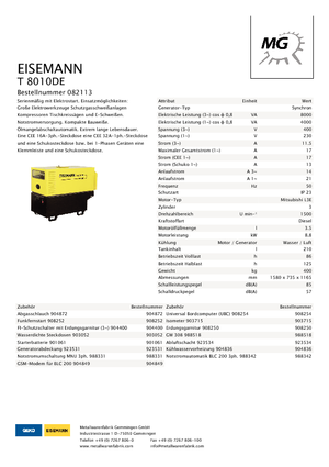 Dízel generátorok Eisemann T 8010 DE