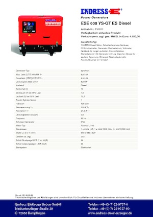 Benzines generátorok Endress ESE 608 YS-GT ES DI