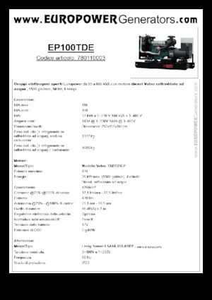 Dízel generátorok Europower EP100TDE (LS)