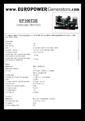 Dízel generátorok Europower EP100TDE (MA)