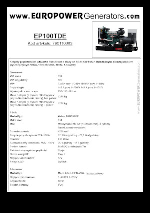 Dízel generátorok Europower EP100TDE (MA)