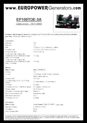 Dízel generátorok Europower EP100TDE-3A (LS)