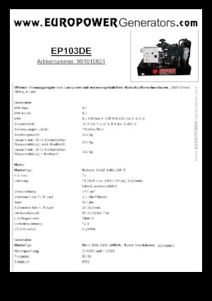 Dízel generátorok Europower EP103DE (MA)