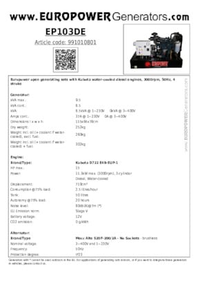 Dízel generátorok Europower EP103DE (MA)