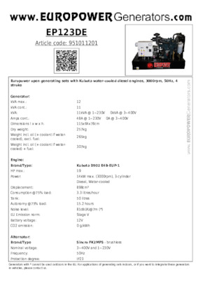 Dízel generátorok Europower EP123DE (S)