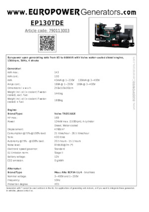 Dízel generátorok Europower EP130TDE (MA)