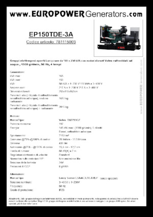 Dízel generátorok Europower EP150TDE-3A (LS)