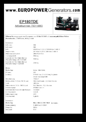 Dízel generátorok Europower EP180TDE (MA)