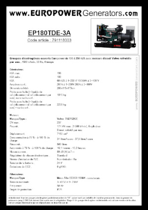 Dízel generátorok Europower EP180TDE-3A (MA)