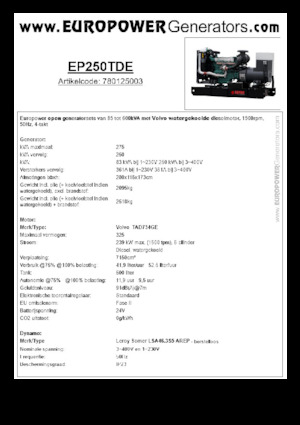 Dízel generátorok Europower EP250TDE (LS)