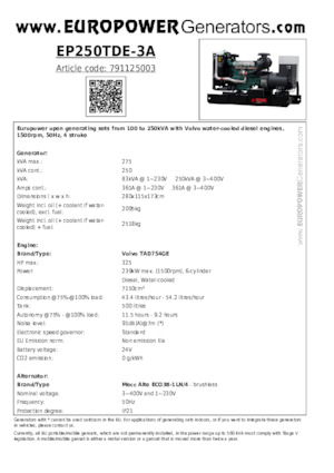 Dízel generátorok Europower EP250TDE-3A (MA)
