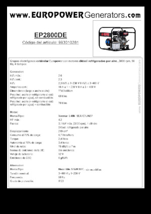 Dízel generátorok Europower EP2800DE (MA)