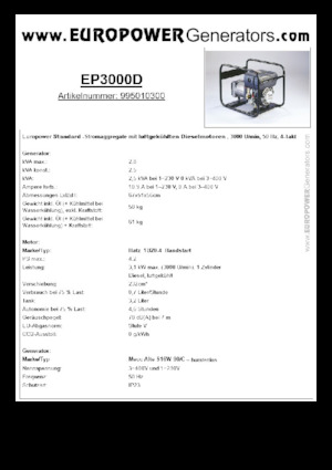 Dízel generátorok Europower EP3000D (MA)