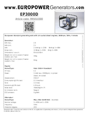 Dízel generátorok Europower EP3000D (MA)