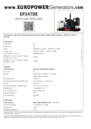 Dízel generátorok Europower EP34TDE (MA)