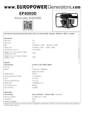 Dízel generátorok Europower EP4000D (S)