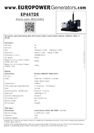 Dízel generátorok Europower EP44TDE (LS)